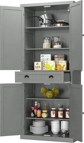 Miniatura 9 de Yusong Gabinete de despensa de cocina de 72 pulgadas de alto gabinete de almacenamiento de granja con 4 puertas cajón y estante ajustable armario de