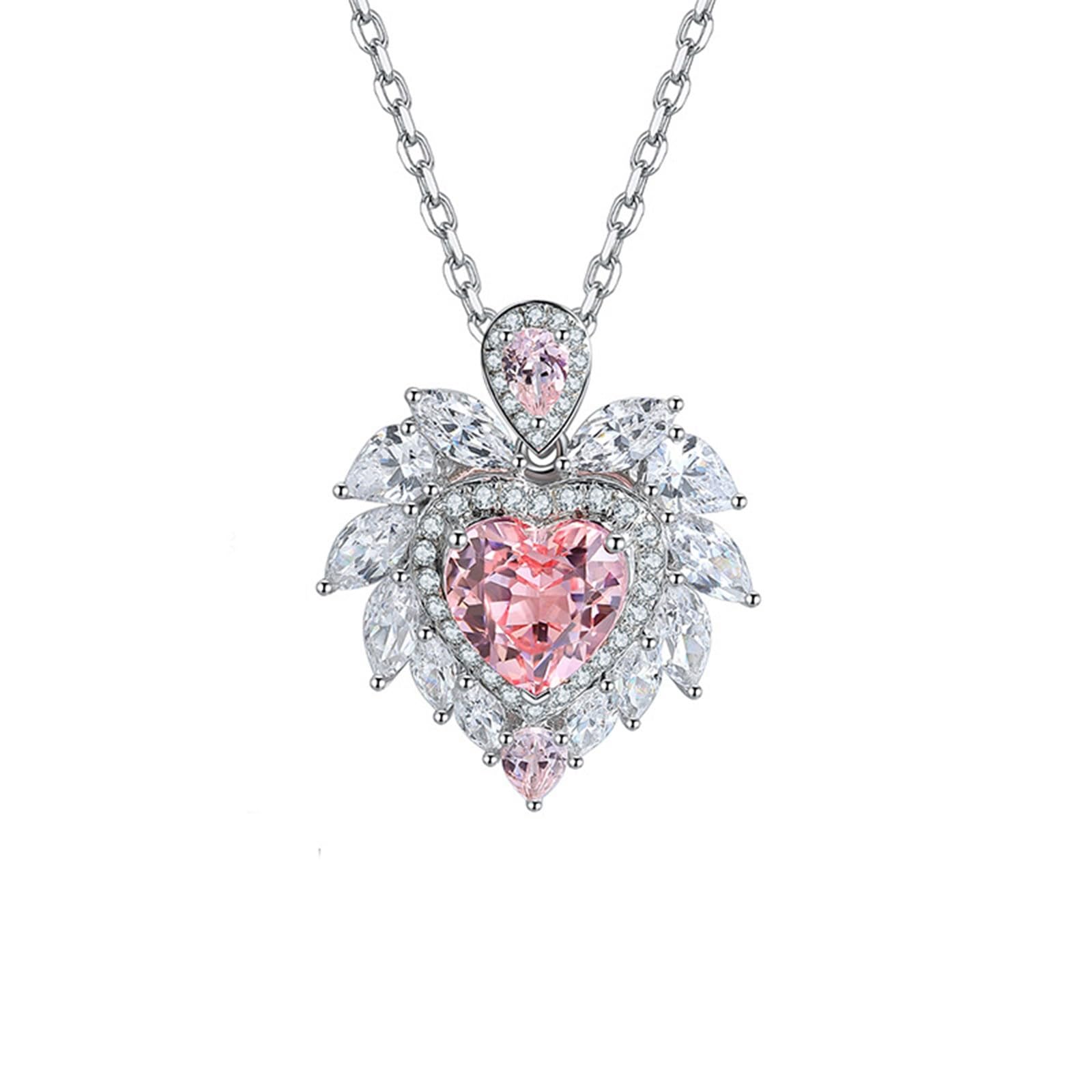 Naszyjnik ze srebra próby 925 dla kobiet, eleganckie różowe serce 1,63 ct Morganite wisiorek z kamieniami szlachetnymi łańcuszek 18 cali