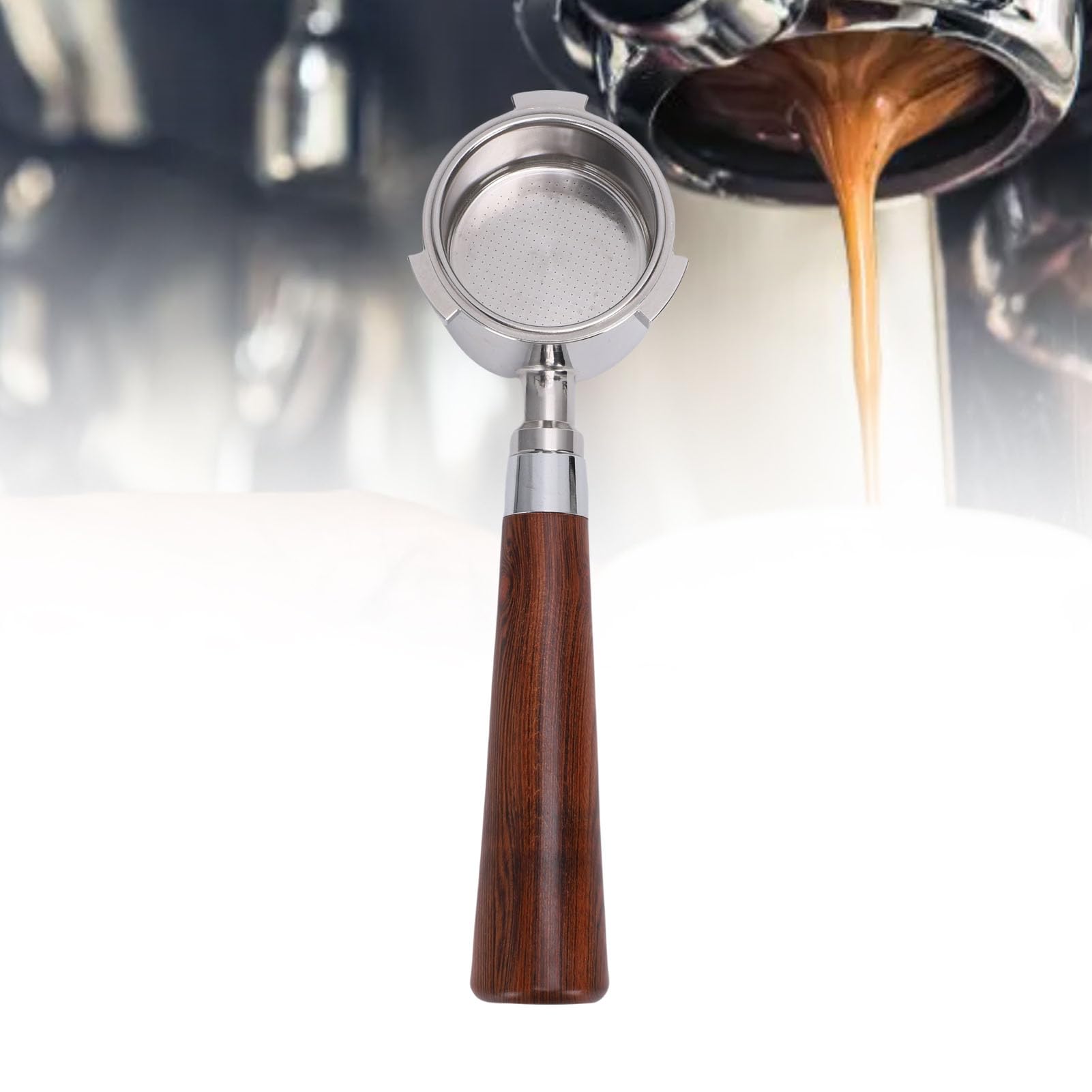 Omabeta Portafiltro sin Fondo de 51 Mm con Cómodo de Madera y Cesta de Filtro de 2 Tazas para Máquinas de café Universales
