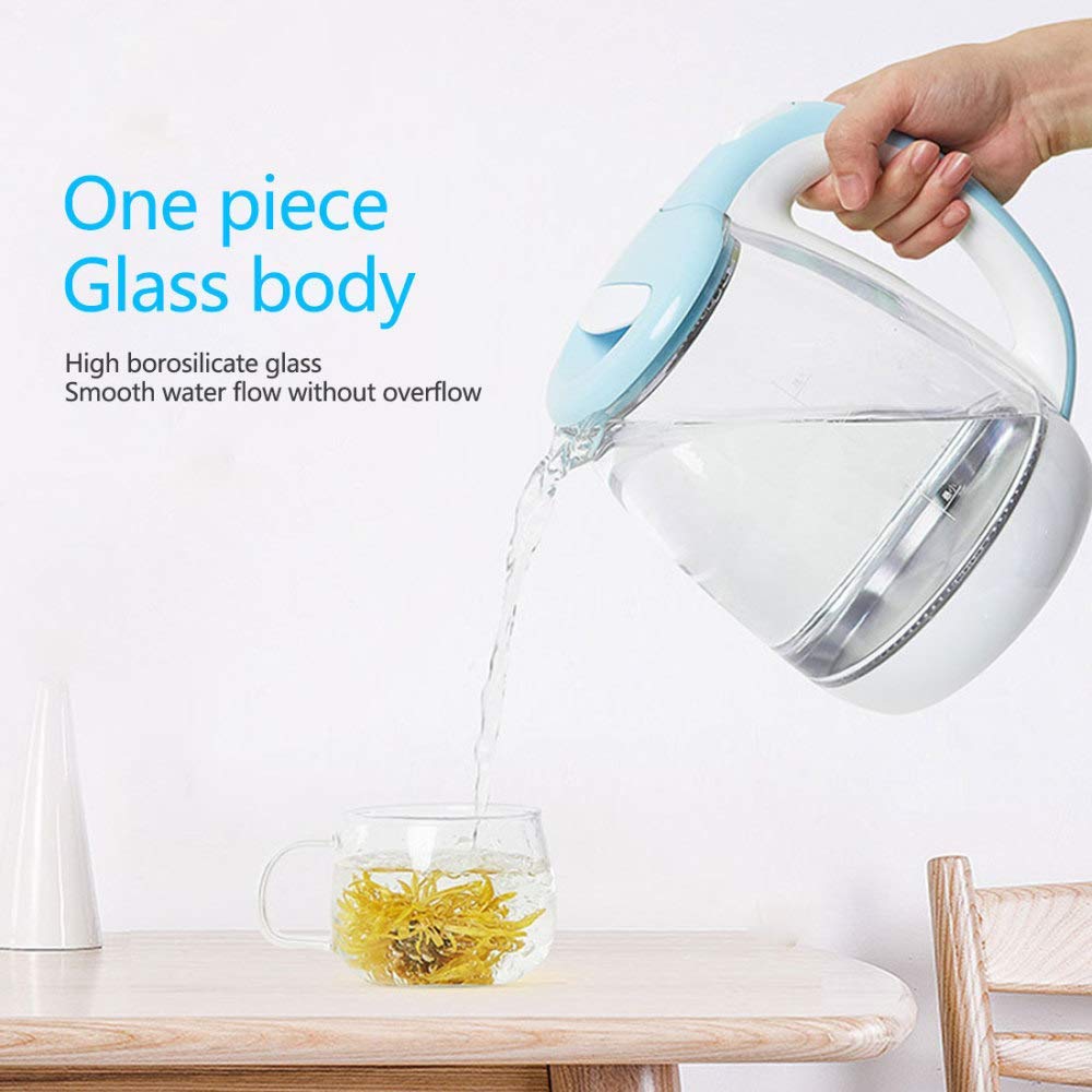 Bollitore in Vetro Ecologico, Acqua Senza Fili da 1,8 Litribollitore con Led Illuminato, Bollitore per Acqua per Tè a Ebollizione Rapida, Spegnimento Automatico e Protezione da Ebollizione a Se
