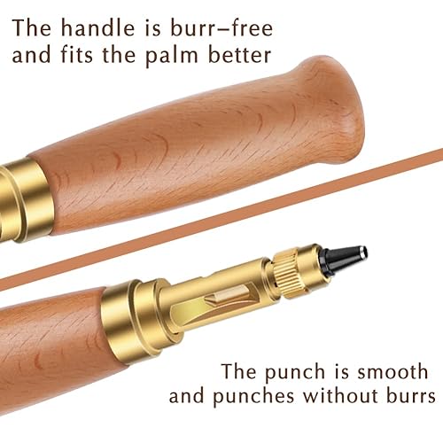 Miniatura 10 de TLKKUE Perforadora de agujero de tornillo ajustable, herramienta automática con mango de madera negra, herramienta de encuadernación de cuero, con 6