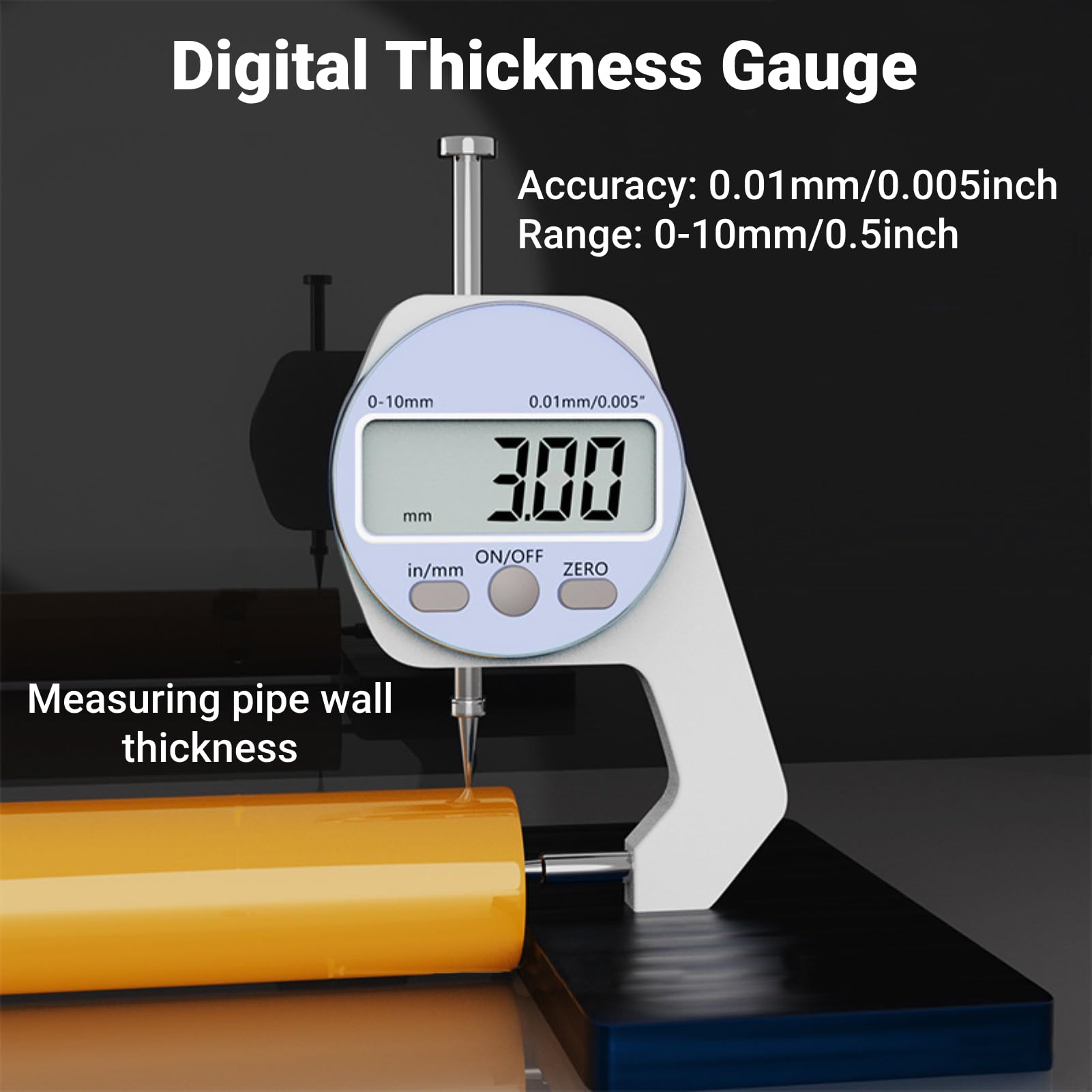 LiebeWH Spessimetro Gamma 0-10MM Schermo LCD Display Digitale Punta Curva Mini Spessimetro Strumenti di Misurazione dello Spessore per Materiali Morbidi