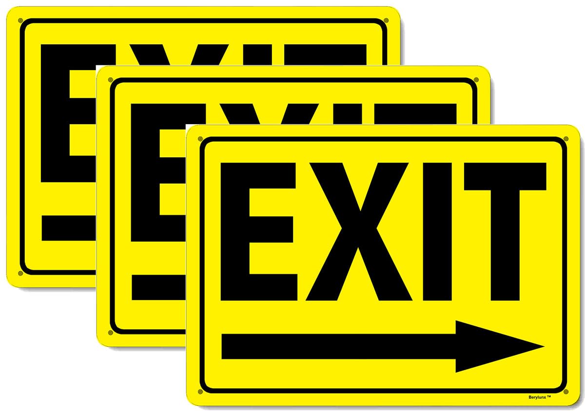 3 Pack 12"x8" Exit Right Arrow Yellow Background Black Rust Free Aluminum, Fade Resistant Metal Signs for Business for Home for Door Outdoor