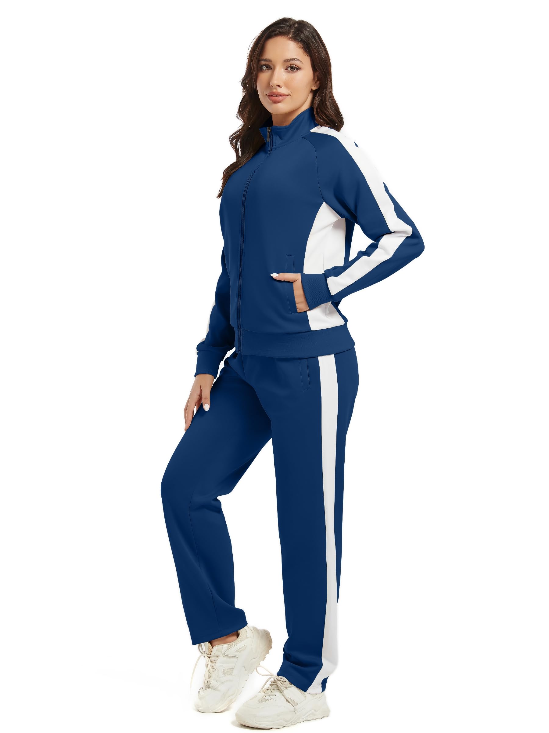 Conjunto deportivo de 2 piezas con cremallera completa para mujer, manga larga, casual, para correr, entrenamiento, gimnasio, con bolsillos