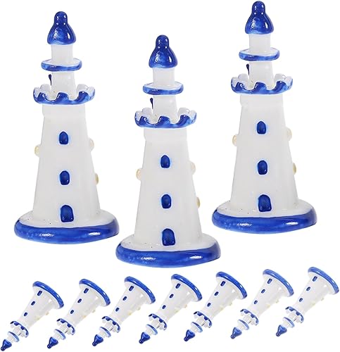 Toyvian 10 piezas de mini faro, decoración del hogar, figuras mediterráneas, adornos, casas, accesorios pequeños, accesorios para la playa,