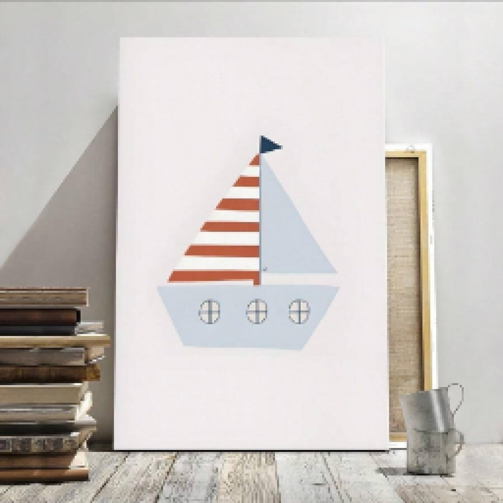 XBTYKPB Sailing Boat Printable Wall Art, Nautical Nursery Art Textured Canvas Poster Painting Wall Decor For Bedroom Living Room 50x70cm Withframe