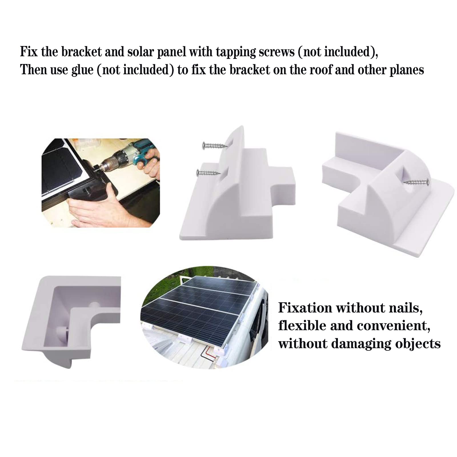 Solare Staffa Pannello, Staffa Angolare Pannello Solare, Staffa Angolare in Plastica, Staffe Pannello Solare ABS Per Tetto Campeggio Furgoni Roulotte Qualsiasi Superficie Piatta,5pcs