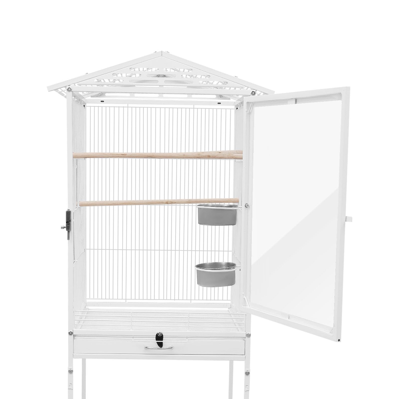Vogelkäfig mit Rollen Käfig für Papageien 46 x 46 x 136 cm Großer Käfig für Papageien Nymphensittiche Wellensittiche, Vogelvoliere mit Ständer & Ablagefach, Weiß