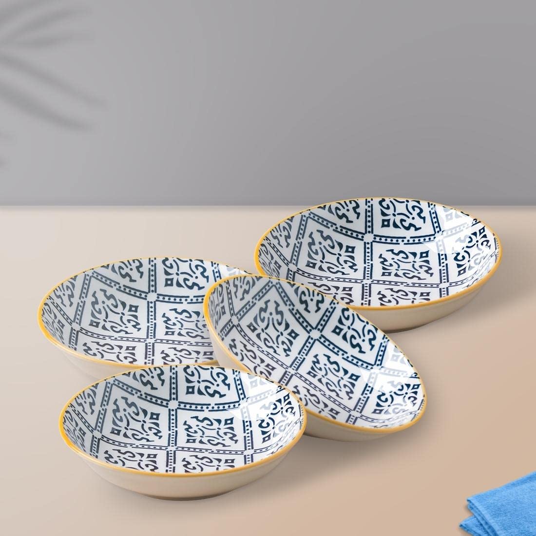 Nestasia White and Black Patterned Set of 4 Round Ceramic Dahi Bhalla Plate/Chaat Plate/Snack Plate/Halwa Plate/Chakna Plate/Dessert Plate (5.5 Inch) (B0BJ2PPXJD) Amazon Price History, Amazon Price Tracker
