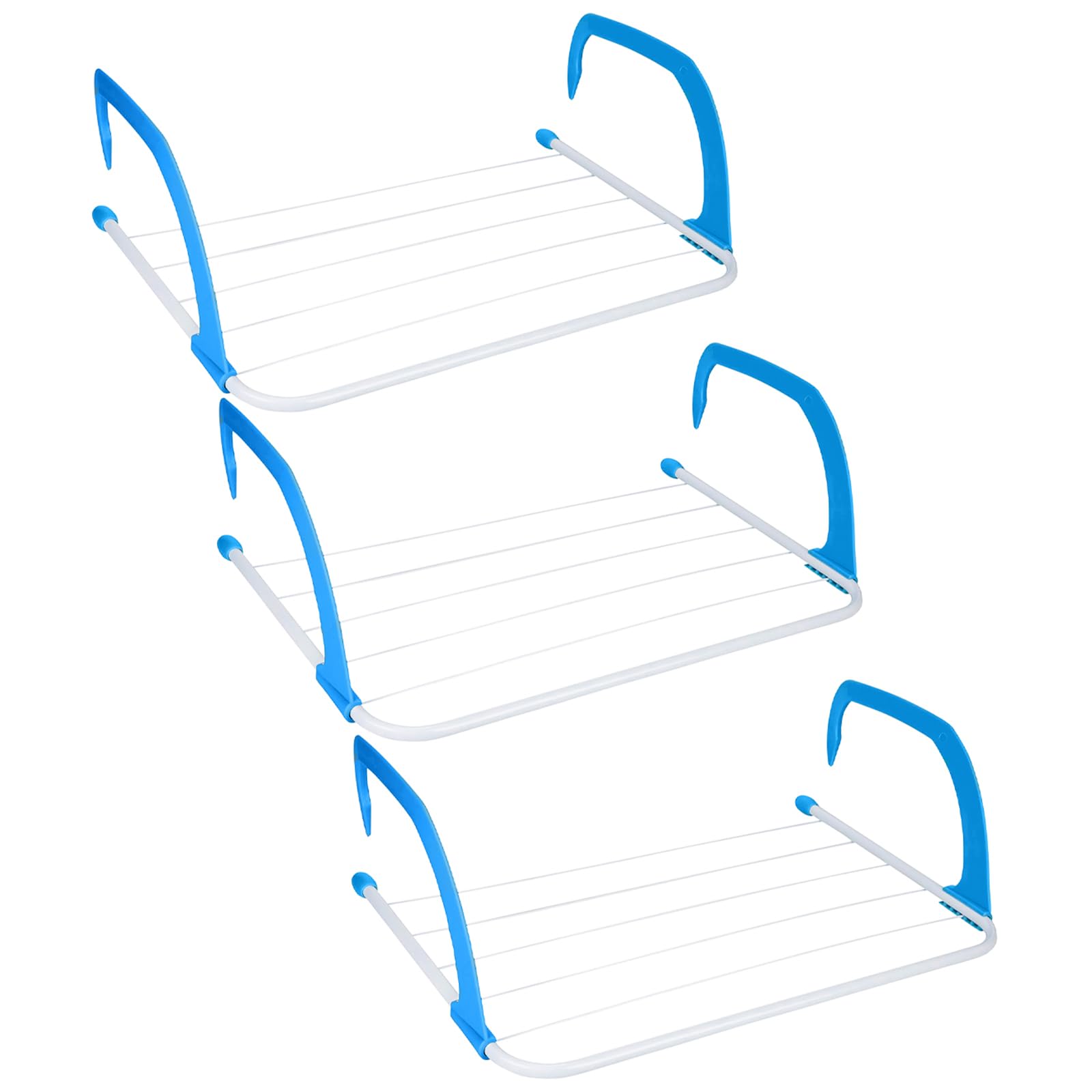 Flatro Blue Radiator Airer 5 Bar - Radiator Clothes Drying Rack - Over Radiator Clothes Airer Indoor - Space Saving Towel Hanging Rail - Radiator Hangers For Drying Clothes (, Pack Of 3)