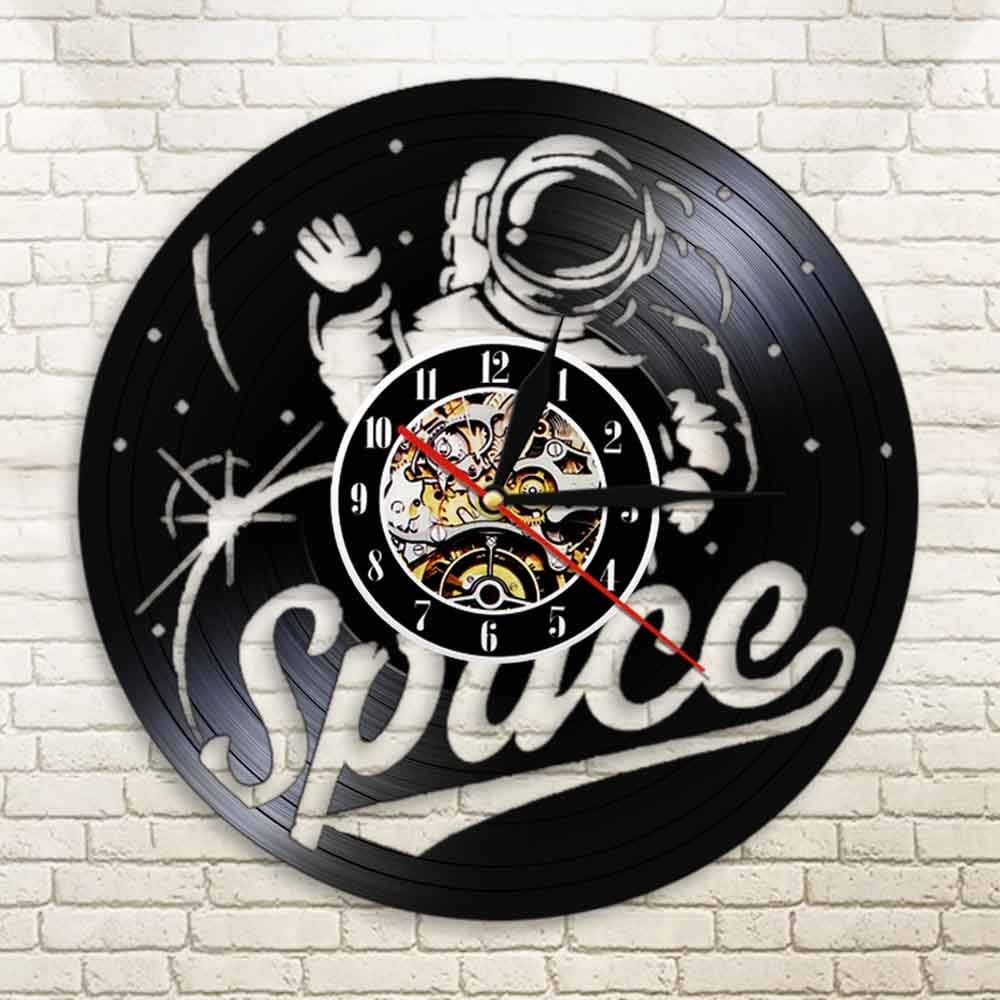 Dia 30 cm Astronauta Disco in vinile Orologio da parete Camera spaziale Arte da parete Tuta spaziale Grammofono Orologio da record in vinile Decorazioni per la casa vintage Regalo di astronauti 7 co