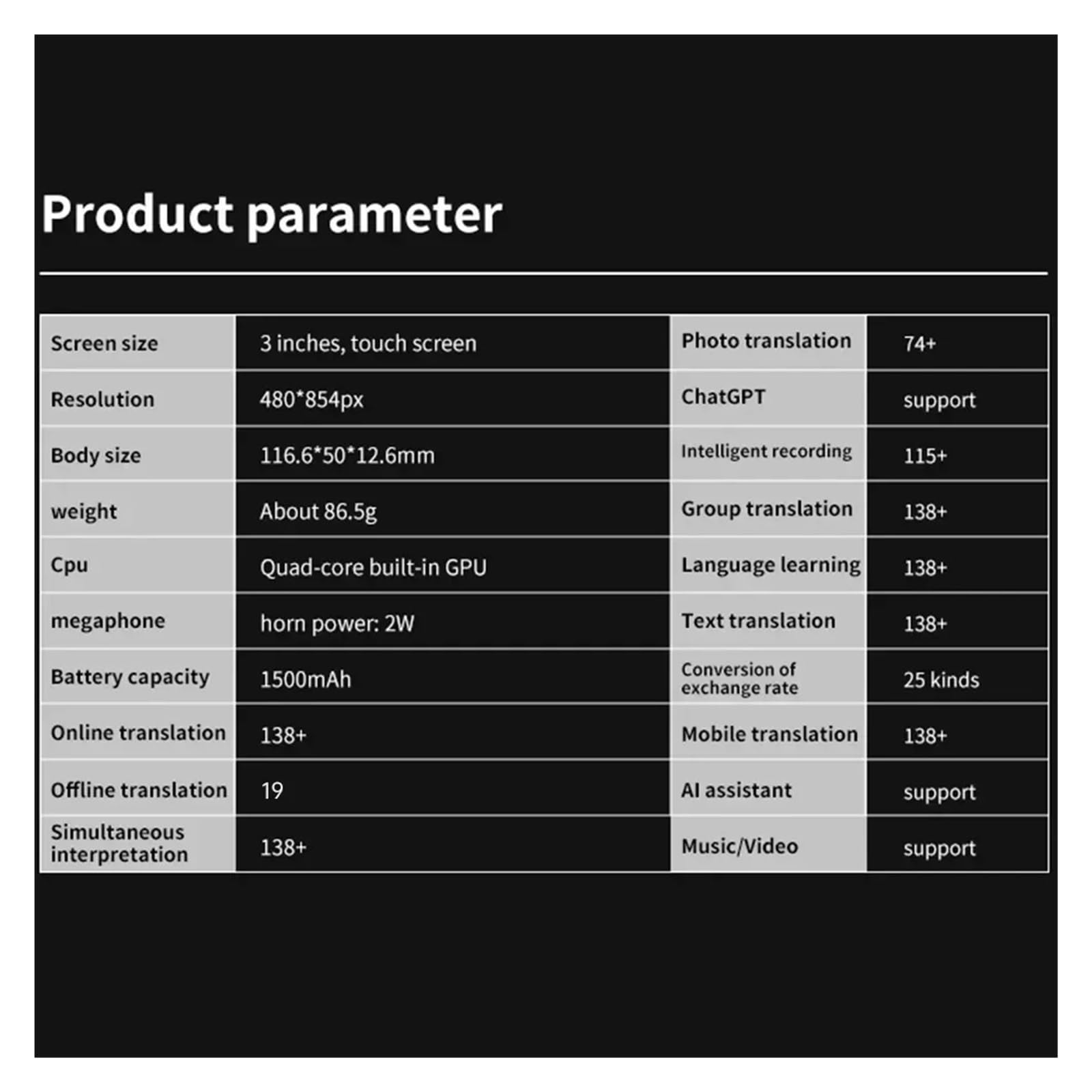 Appareil de traduction de langue portable et traduction vocale de 138 langues, 16 traductions hors ligne, interprétation simultanée