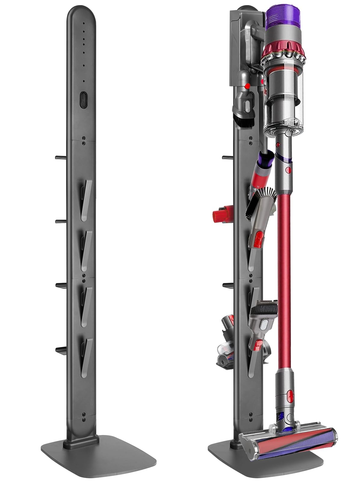 Haturi Premium Vacuum Stand for Dyson Gen5 V15 V12 V11 V10 V8 V7 V6, Metal Attachment Holder with 4 Hooks & 4 Shelves, Hidden Cord Design, Space-Saving Storage Organizer for Dyson Cordless Vacuums