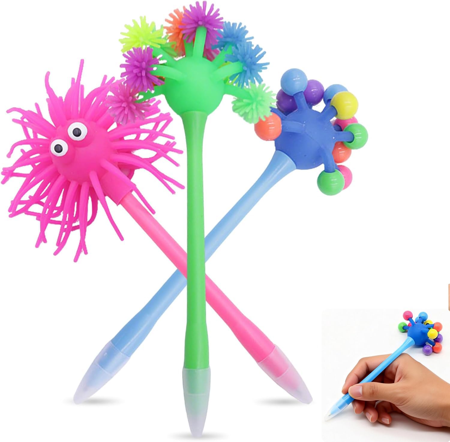 SiumPklay 3 Pack Squishy Tentacle Fidget Pens, Wobbly Sensory Toy Writing Instruments with Black Ink for Kids & Adults