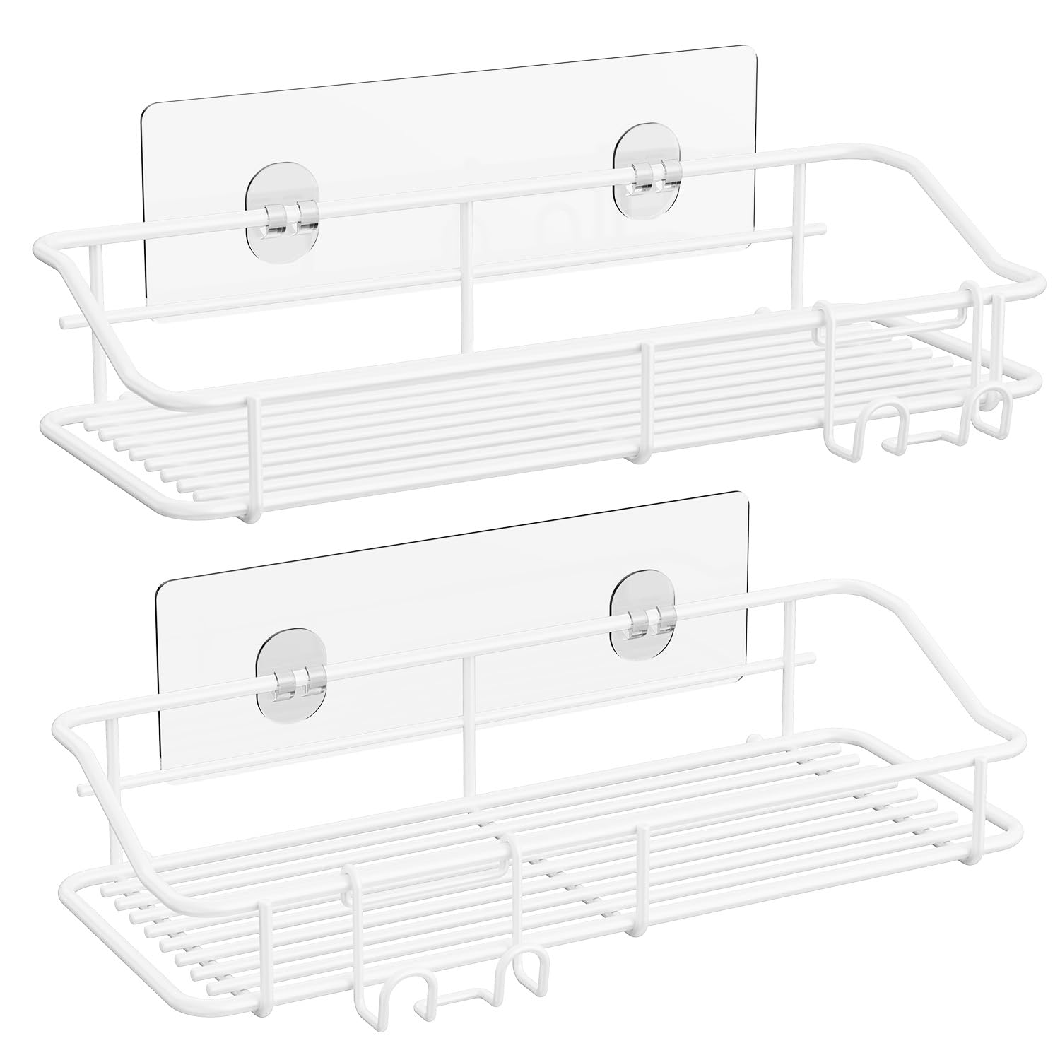 Nieifi Shower Caddy Shelf with Hooks Storage Rack Organizer Adhesive Stainless Steel Without Drilling for Bathroom Lavatory Washroom
