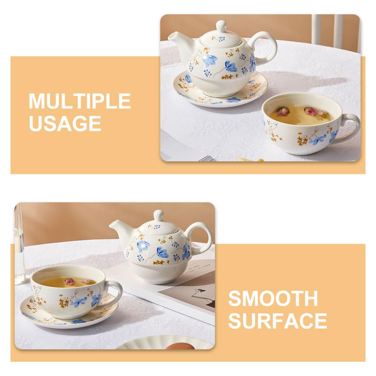 Abaodam Juego de Té de Cerámica con Tetera de 480ml y Taza de 350ml, Diseño Retro y Superficie Delicada, Adecuado para Hojas Sueltas y Agua de Frutas en Festivales o Regalos