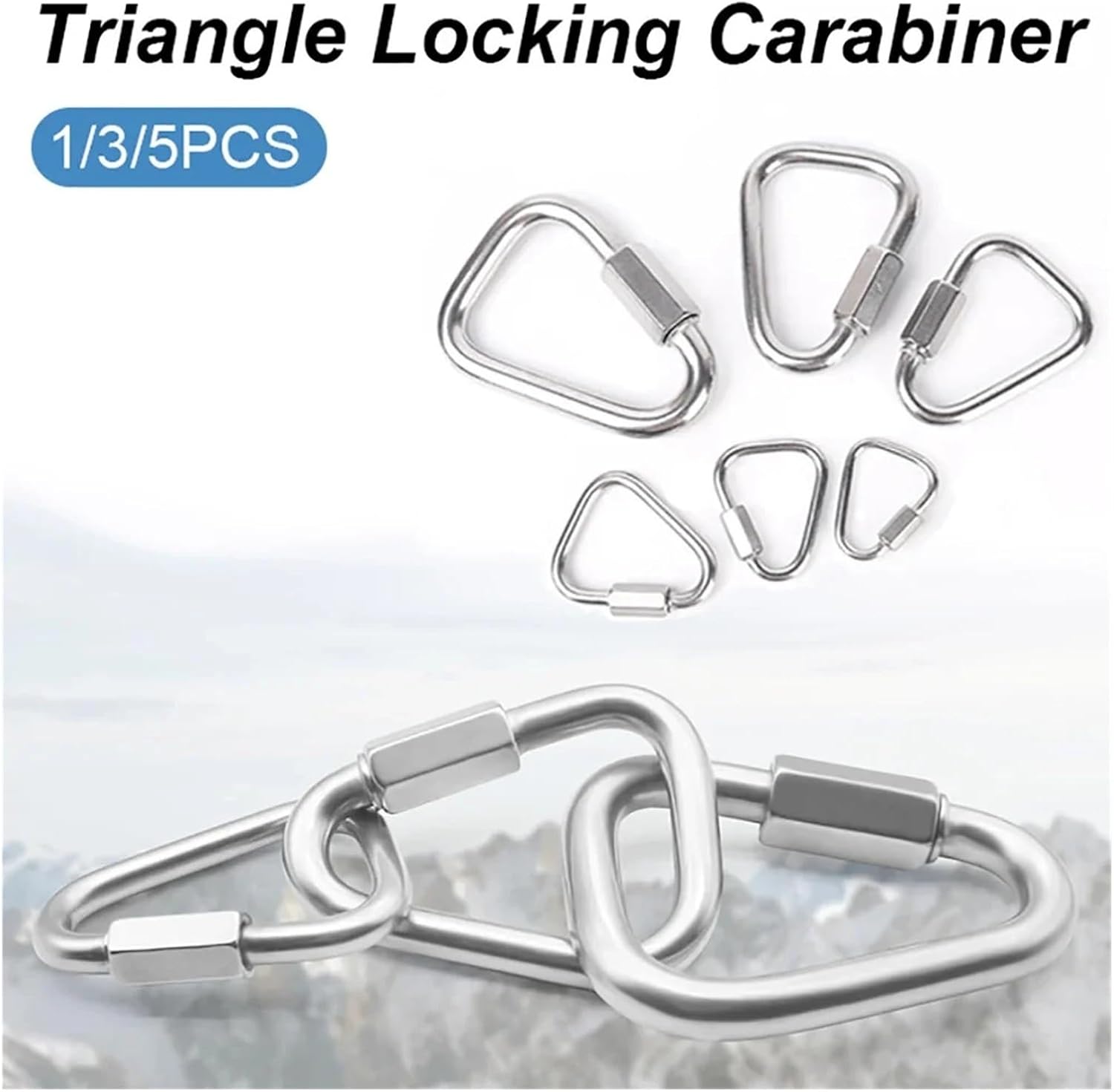 1/3/5PCS 三角形ロックカラビナ 304 ステンレススチール クイックリンク キーチェーンフック シャックル スナップフック(