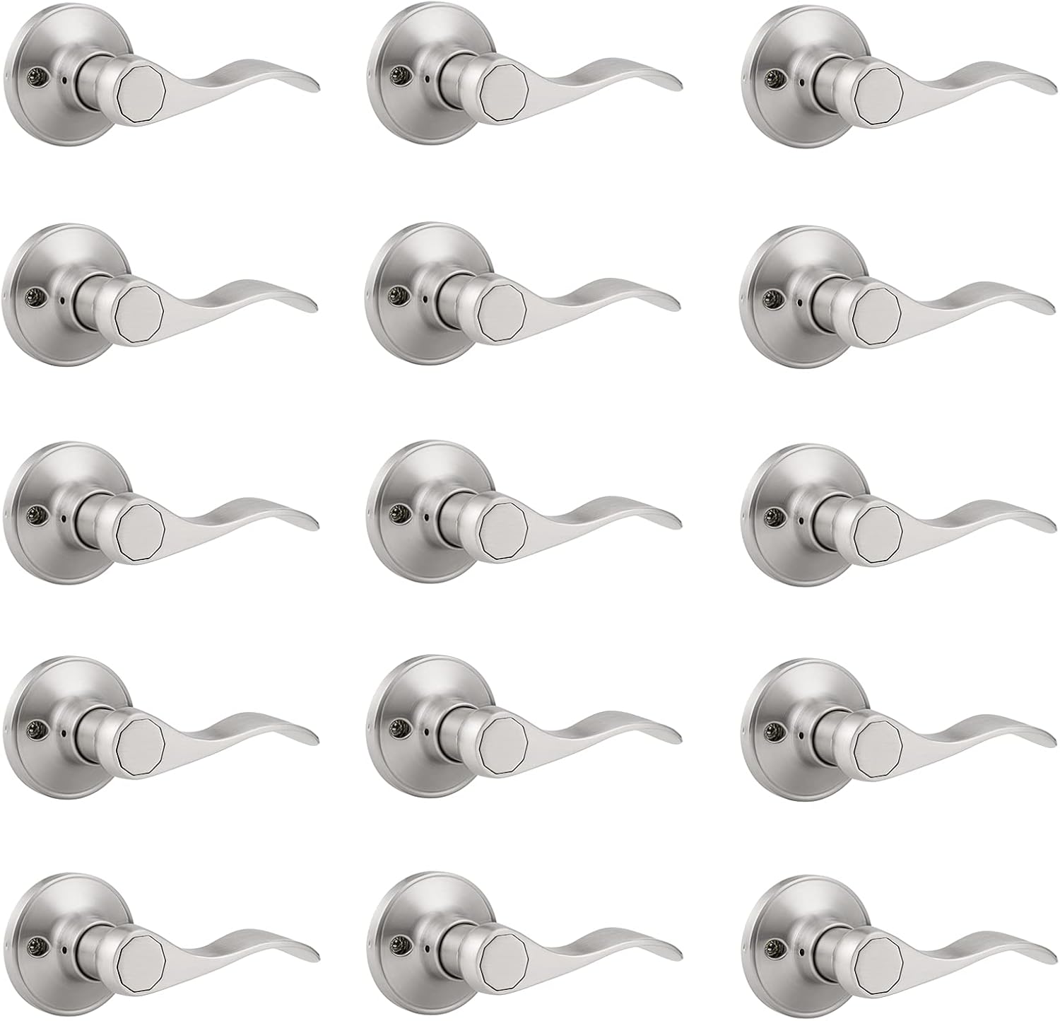 Knobonly 6 Pack Right Handed Dummy Handles Pull/Push Function Non-Locking Wave Style Handleset Single Side Brushed Nickel
