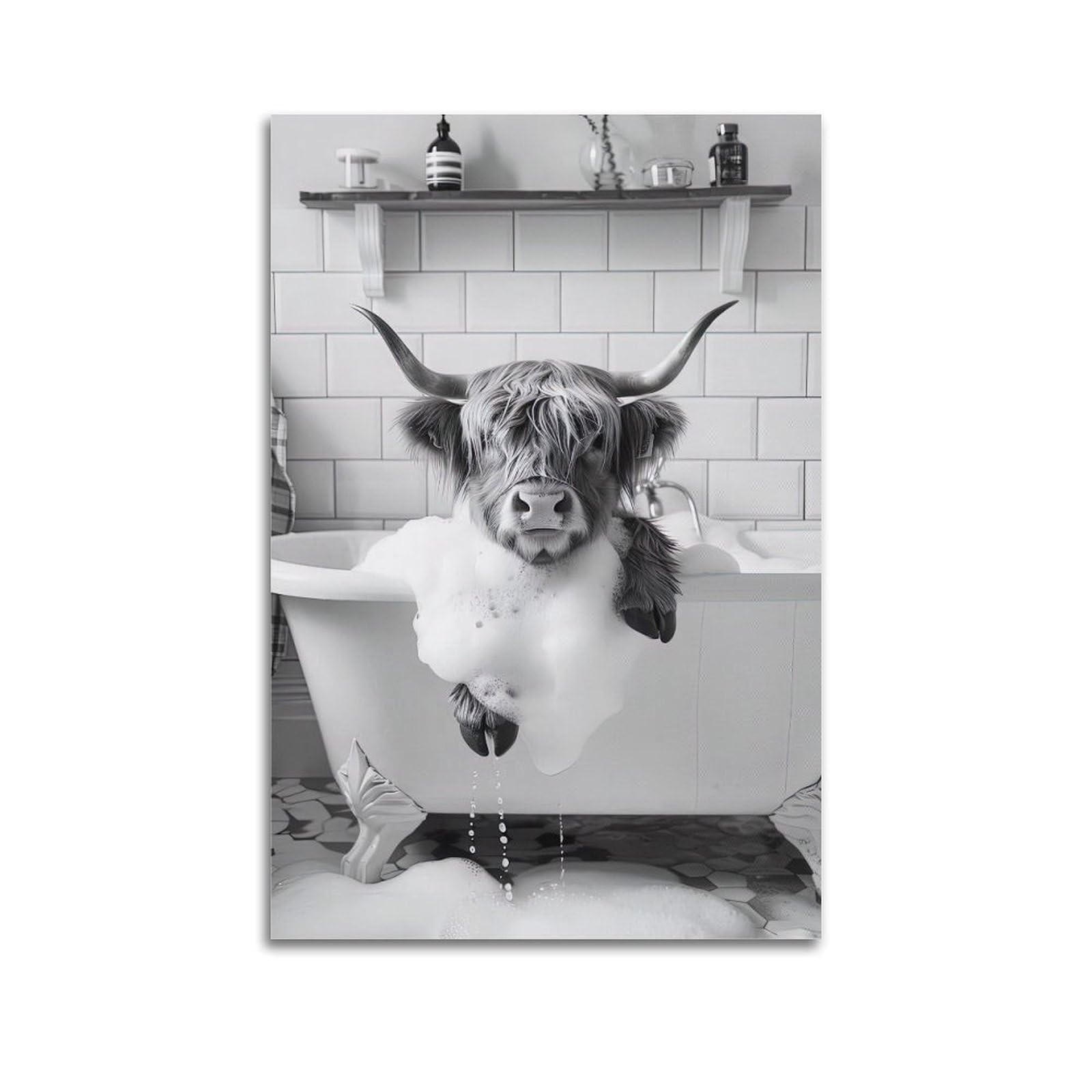 ESTE Funny Highland Cow Bathroom Vintage Poster Decorative Painting Canvas Modern Art Picture 20x30inch(50x75cm)