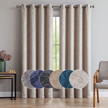 ASATEX Pair of 2 Beige Ivory Room Darkening Curtains is 54 x 63 Inches. Damask Embossed Blackout Drapes Look Great in Living Room or Bedroom. EVE P 54" x 63" Ivory