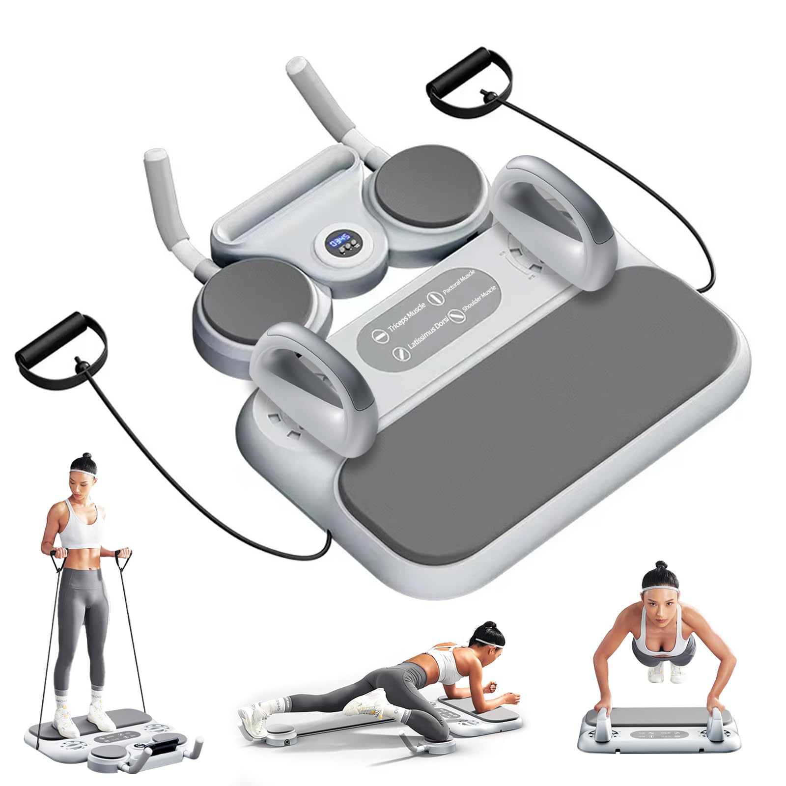 Tavola Reformer Pilates, 6 In 1 Tavola Allenamento Multifunzionale Pilates Sliding Board Con Fasce Resistenza Tappetino Ginocchia Timer LED Supporto Cellulare Allenatore Muscolare Addominale