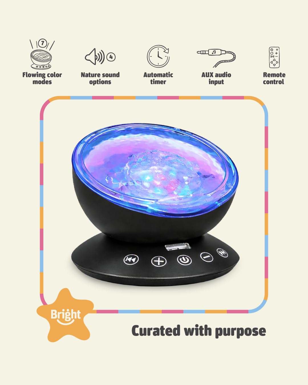 Lampada Proiettore Oceano, Luce Notturna Bambini con Controllo Remoto e Timer, 8 Modalità di Colore e 6 Suoni Musicali Lampada da Comodino per Bambini, Neonati, Camera da Letto, Soggiorno (Bianco