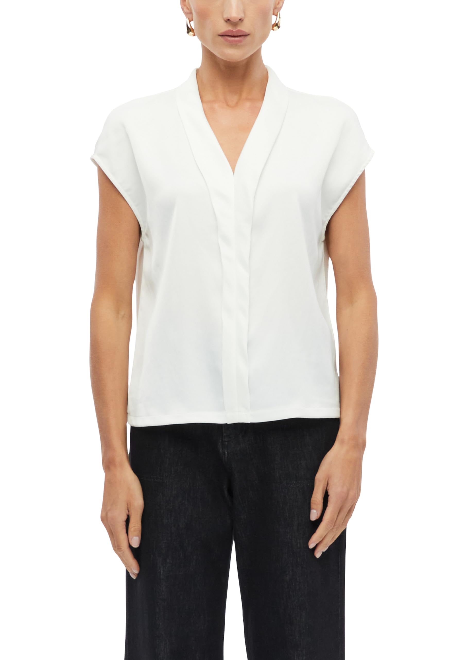 s.Oliver Damen T-Shirt – Regular Fit, V-Ausschnitt, Jersey mit Satin-Blende, überschnittene Schultern