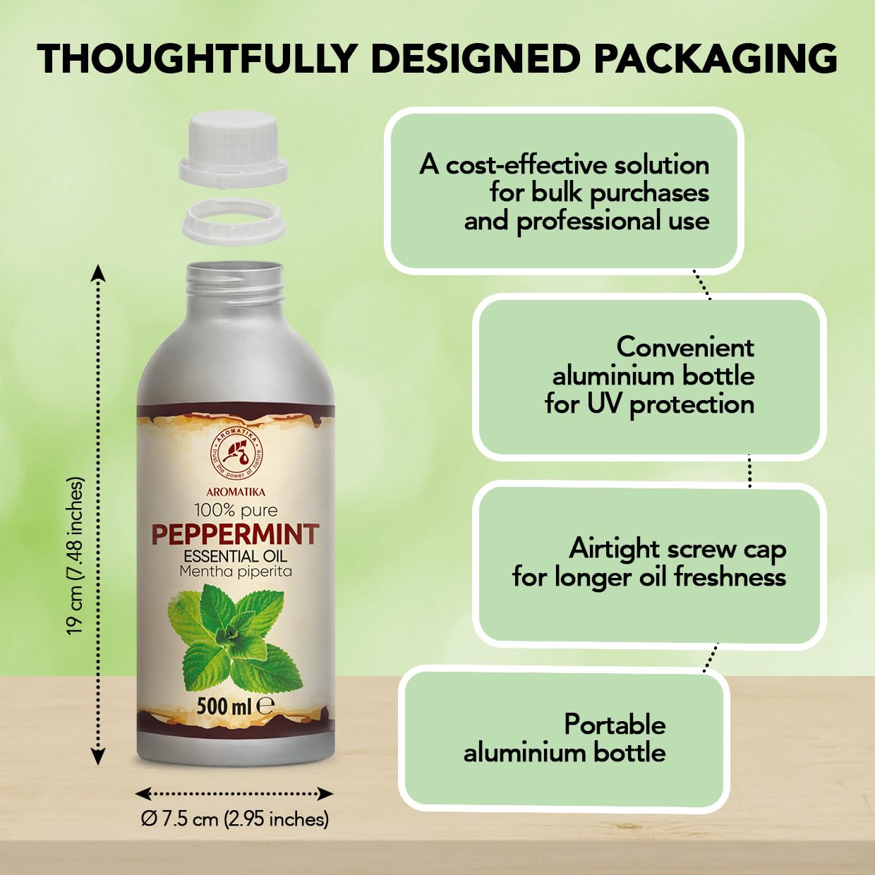 Olejek Eteryczny Mięty Pieprzowej - 500 ml - Mentha Piperita - Dyfuzory - Zapach - Aromaterapia - Nawaniania - Olejek Miętowy - Pielęgnacja ciała - Olejki Eteryczne - Sauna - Relaks - Kojący