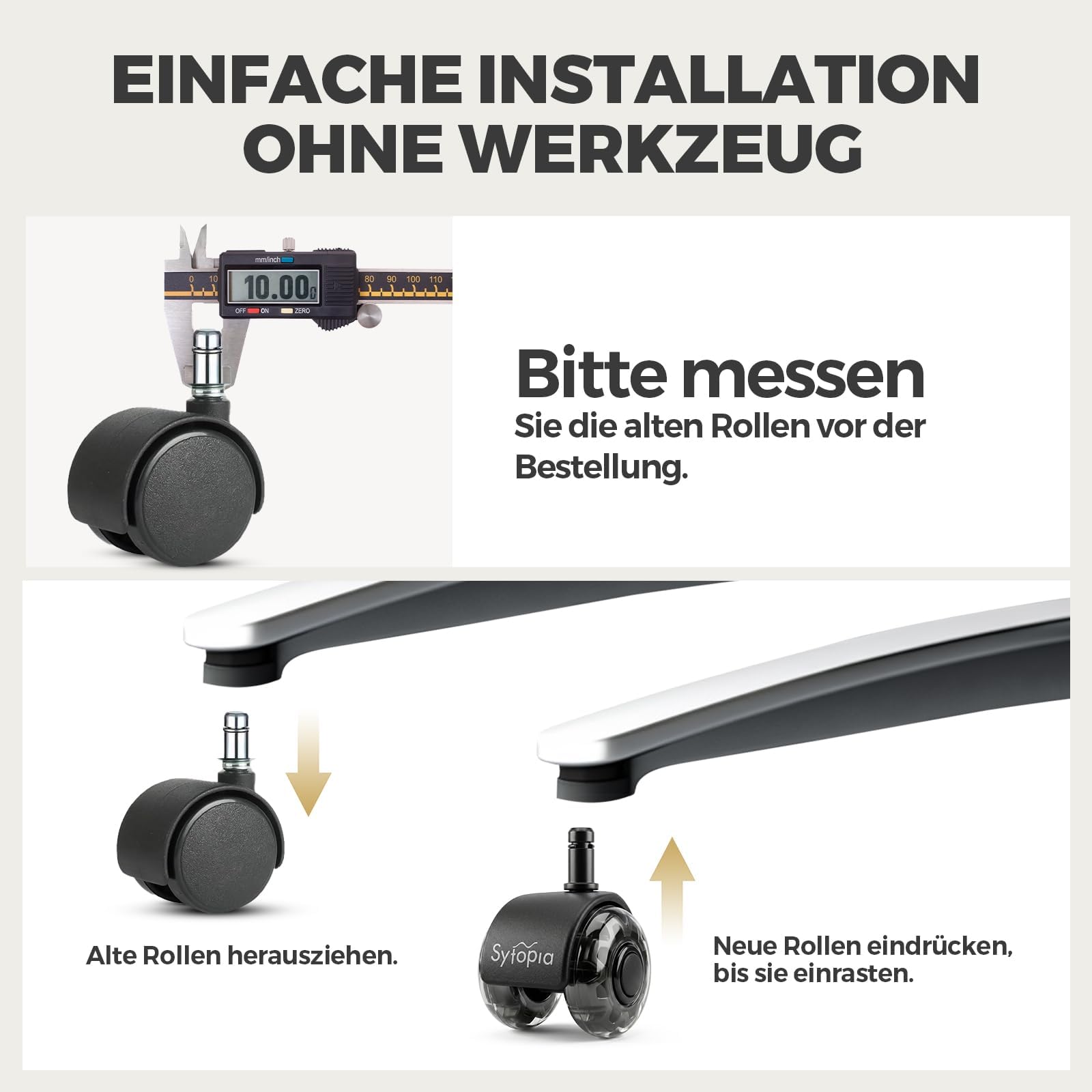 Sytopia Sedia da ufficio con ruote da 10 mm x 22 mm, set di 5 ruote per sedie da ufficio 1KEA, ruote per sedie da ufficio, ruote per ruote, colore nero