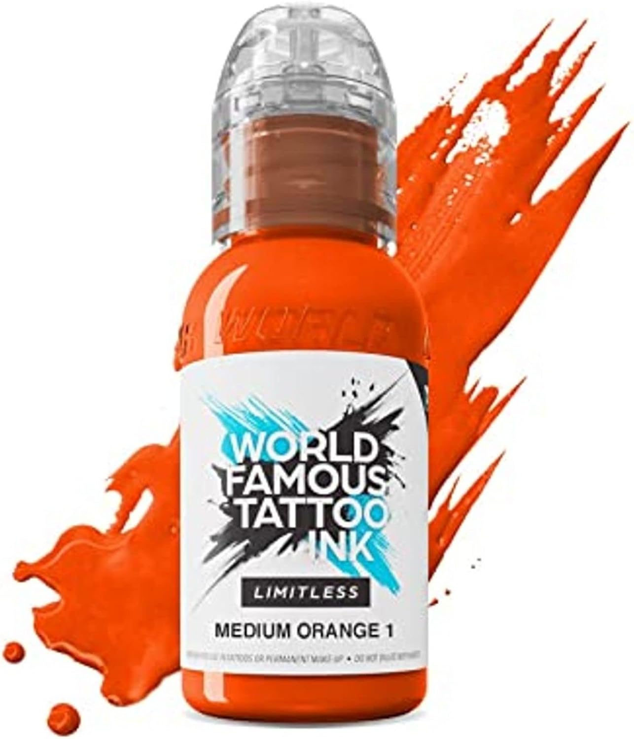 World Famous Tattoo Ink Limitless - Medium Orange 1 - Professional Tattoo Ink & Tattoo Supplies - Skin-Safe Permanent Tattooing in Bold Shades - Vegan & Non-Toxic (1 oz)