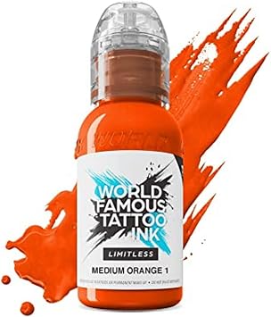 World Famous Tattoo Ink Limitless - Medium Orange 1 - Professional Tattoo Ink & Tattoo Supplies - Skin-Safe Permanent Tattooing in Bold Shades - Vegan & Non-Toxic 1 oz