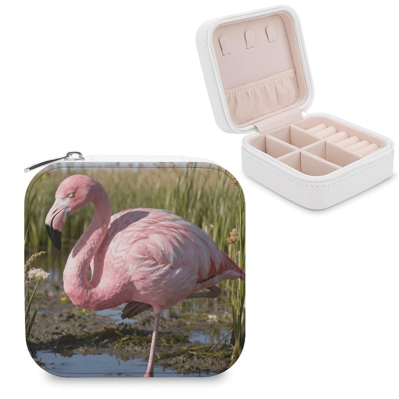 FekiLoot Pink Flame Perching on The Marsh Jewelry Box Exquisite Jewelry Organizer Silver Gold Trinket Storage Case Multi Compartments Cute Earrings Ring Necklace Holder For Woman Household Gift