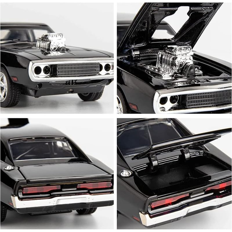 Image of Kids Model 1:32 Fast & Furious 7 Die Cast Metal Car Pull Back Action Opening Doors with Realistic Engine Sound Lights Toy Car Gift for Boys - Black