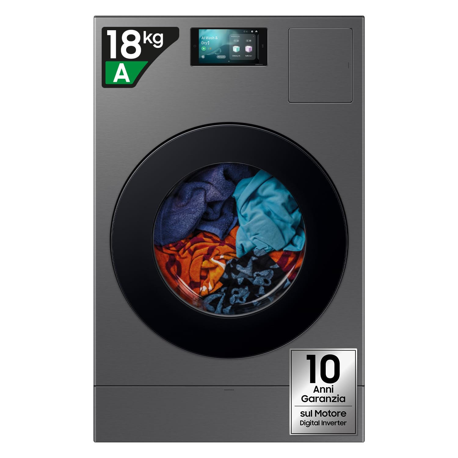 Samsung Lavasciuga Bespoke AI Laundry Combo WD18DB8995BZT2, 18+​11 kg, Wifi, Pompa di Calore, Super Speed, Display AI home, AI Wash & Dry, Carica Frontale, 68.6l x 11h x 87.5p cm