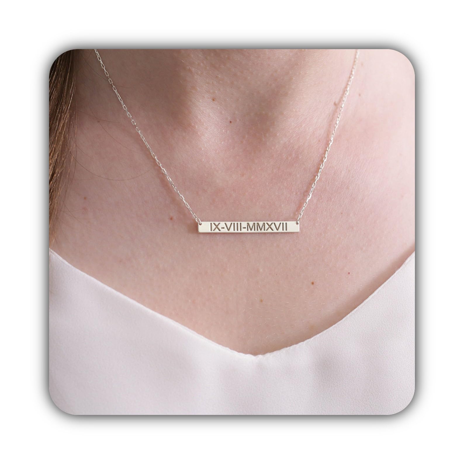 Plata de ley números romanos barra collar boda fecha joya Navidad para ella aniversario