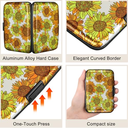 Image of ELFISH Mini RFID Aluminum Wallet Credit Cards Holder Business Card Case Metal ID Case for Men Women(Sunflowers)