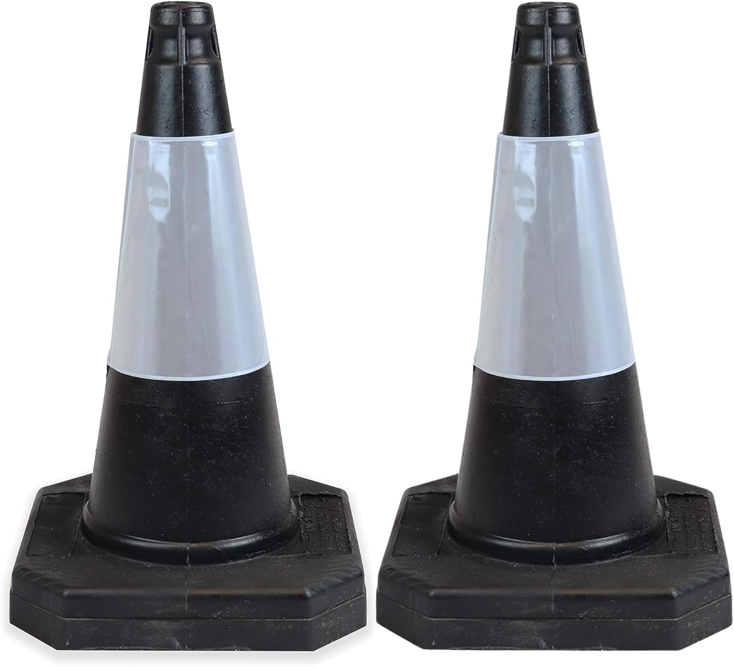 Street Solutions UK - 2 x 500mm High Black Traffic Safety Street Cone Reflective Sleeve Suitable for Highways Heavy Duty Weighted Base Black Safety Cone Pedestrian Separator