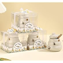 12 Sets Ceramic Bee-Happy Honey Pot with Dipper，Honey Jar Serving Set with Exquisiting Package for Wedding Favor,Bridal Shower Favor, Baby Shower Favor，Party Favor (12)
