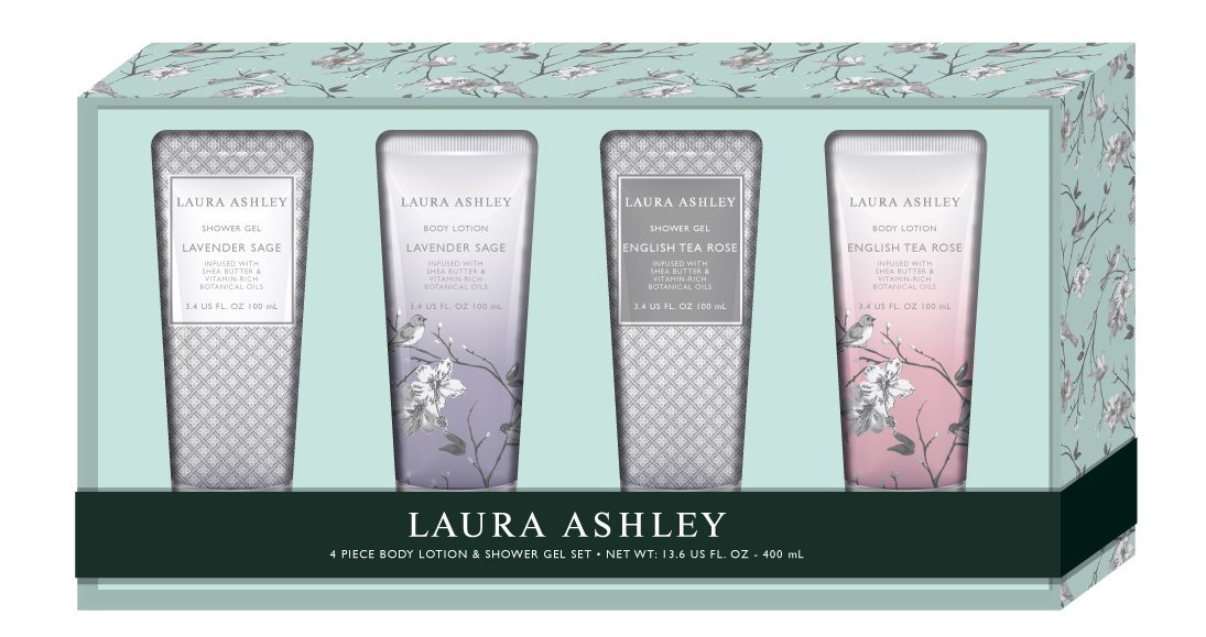 Laura Ashley 4 Piece Body Lotion and Shower Gel Set English Tea Rose and Lavender Sage