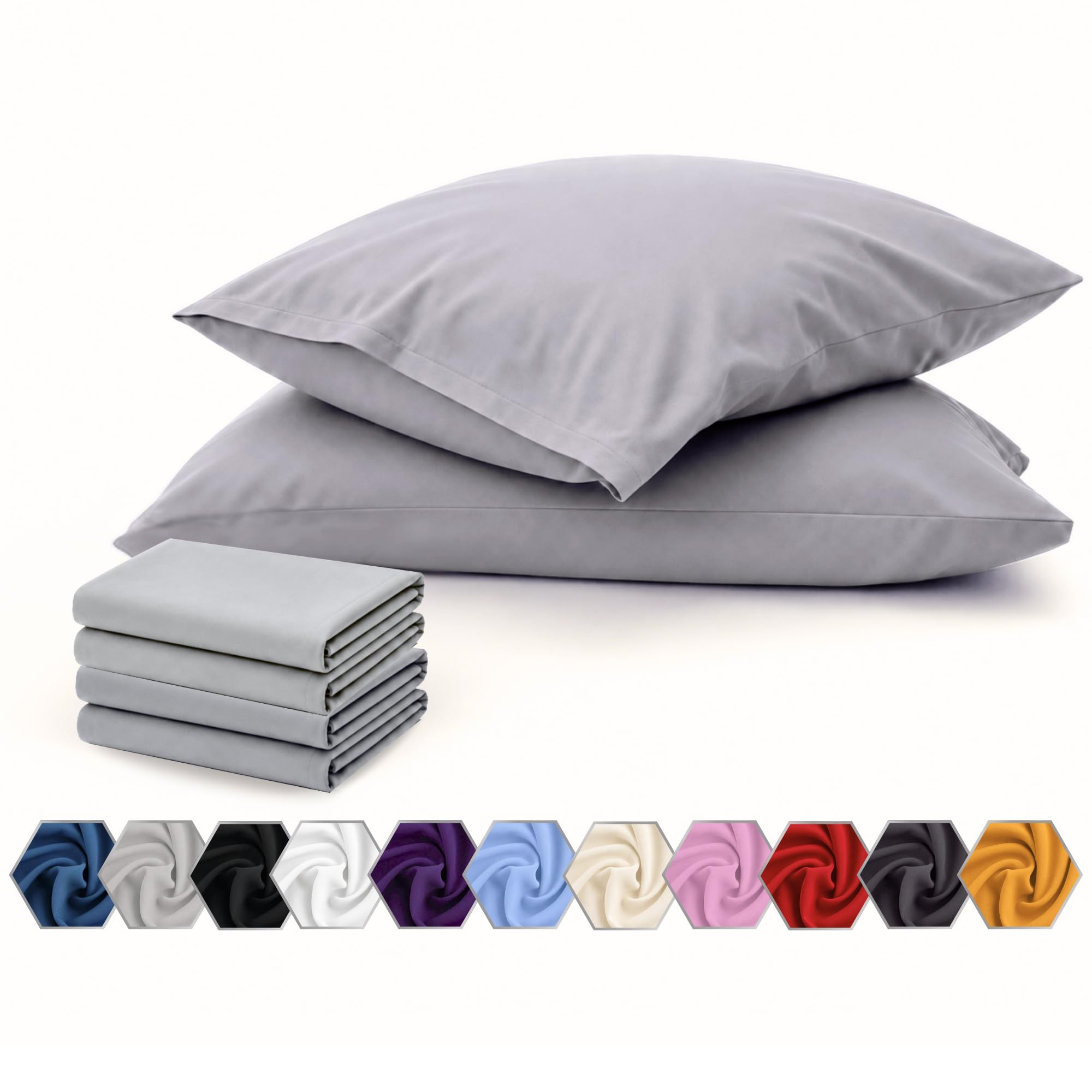 Pillow Cases 4 Pack Grey – 100% Brushed Microfiber Pillowcases