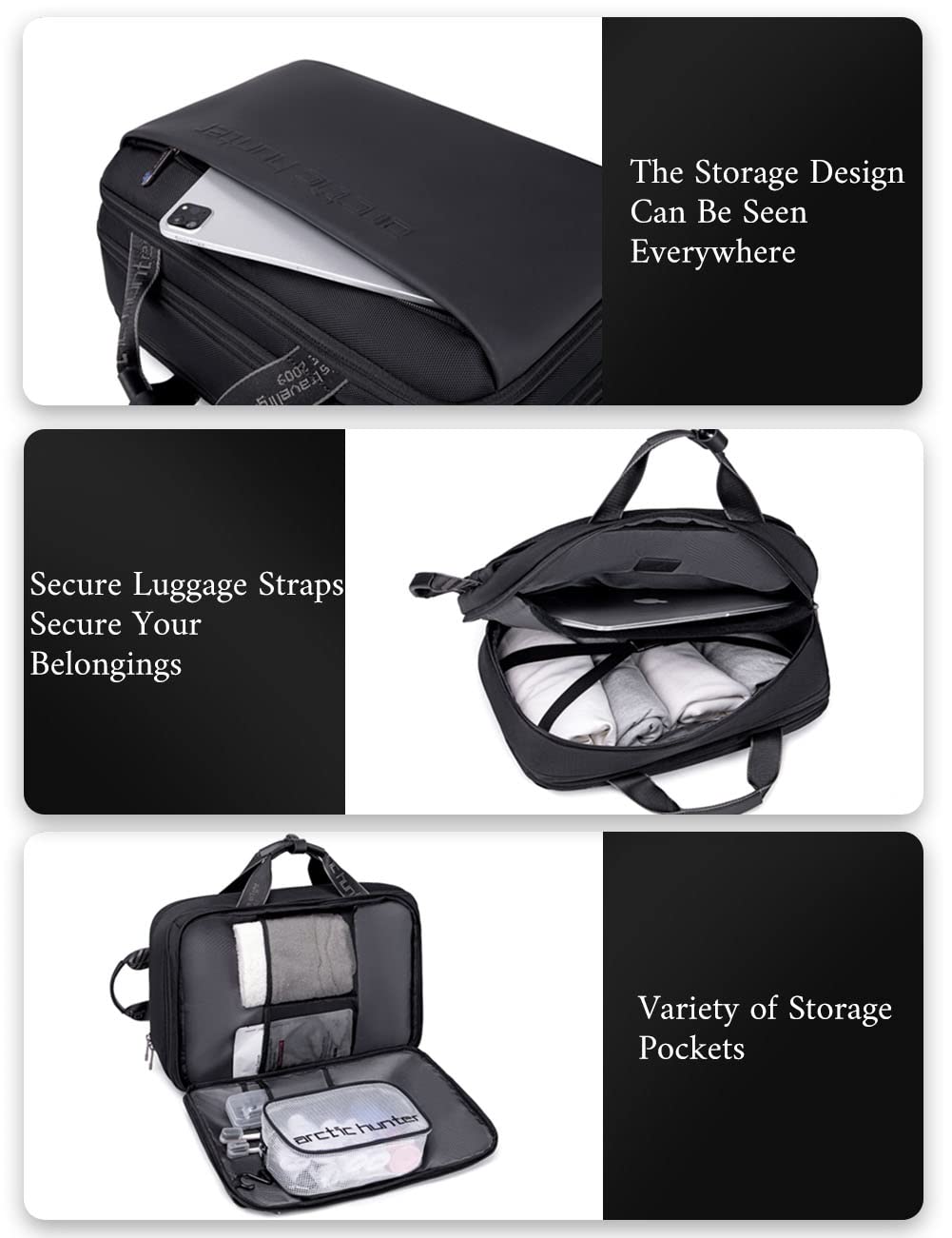 Arctic Hunter, Zaino da Viaggio e Lavoro Uomo e Donna 18 L Espandibile, Resistente all'Acqua, Scomparto Laptop da 15,6", Fascia per Trolley, Custodia Accessori Inclusa, 44x29,5x14 cm, Nero