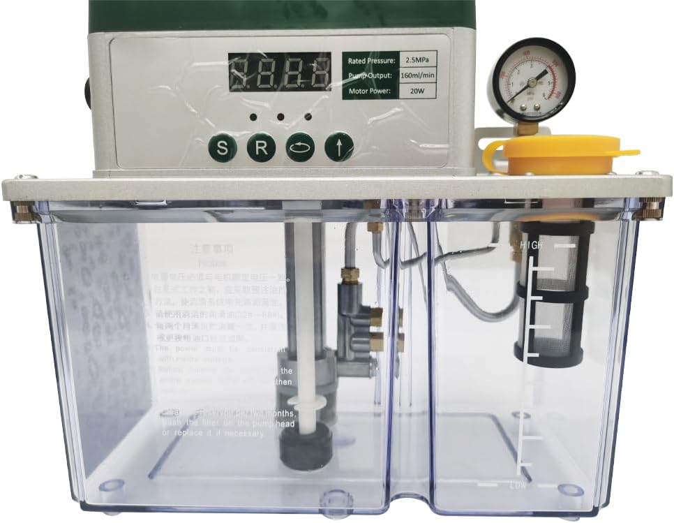 220V Automatic Lubricating Oil Pump 4L Electric Gear Lubrication Oiler with Pressure Gauge for Machine Tools, Textile Equipment Printing Machines