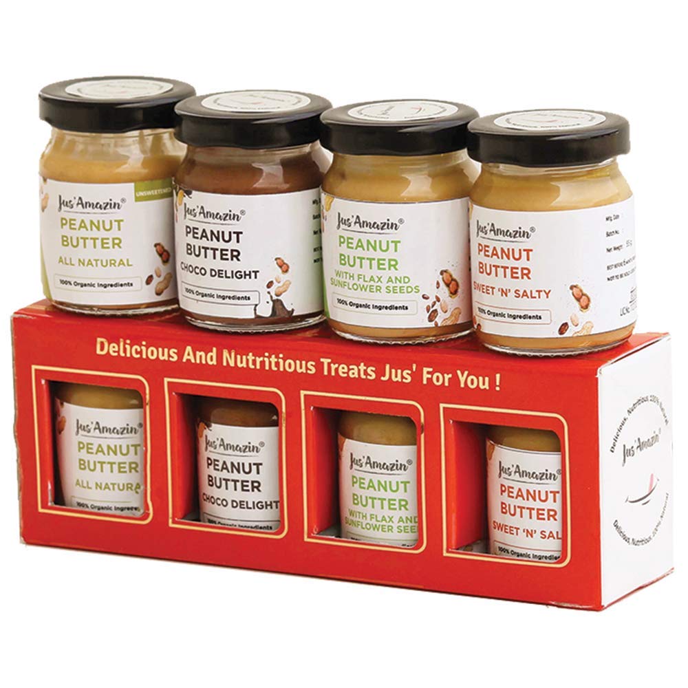 See full amazon price history chart for Jus Amazin Assorted Peanut Butter Gift Box - All Natural, Choco Delight, Sweet N Salty, Crunchy with Flax and Sunflower Seeds (4 X 55 g), High Protein, Vegan, Cholesterol, Diwali Gift Box Jus Amazin Assorted Peanut Butter Gift Box - All Natural, Choco Delight, Sweet N Salty, Crunchy with Flax and Sunflower Seeds (4 X 55 g), High Protein, Vegan, Cholesterol, Diwali Gift Box (B07XP8N46P) Amazon Price History, Amazon Price Tracker