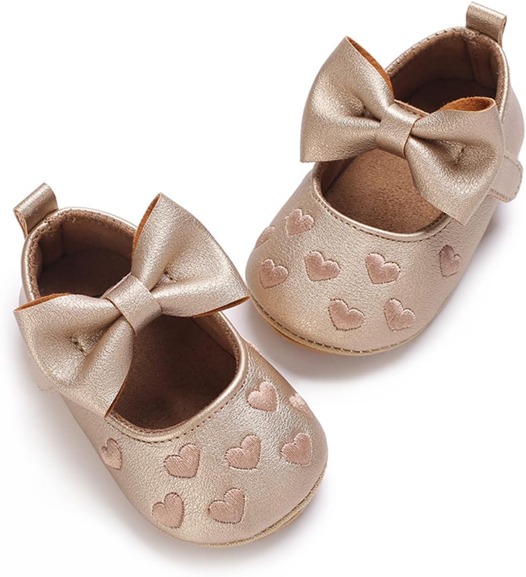 LAFEGEN Baby Girls Mary Jane Flats with Bownot Non Slip Soft Sole PU Leather Newborn Infant Toddler First Walker Cirb Dress Shoes