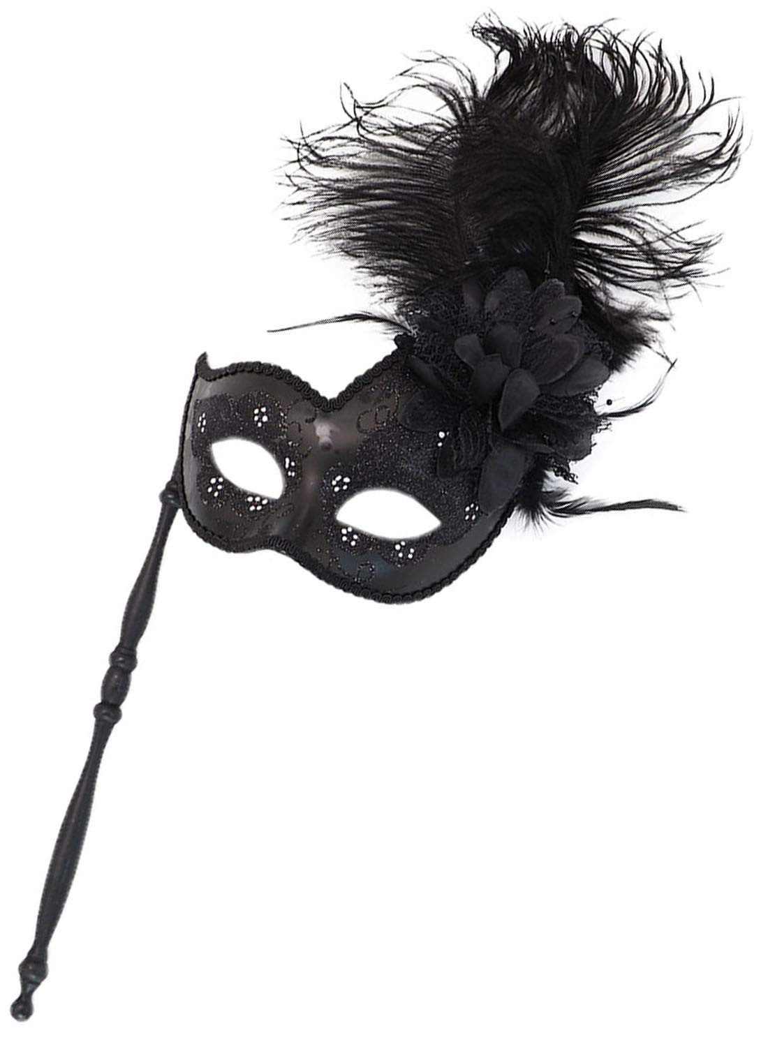 biruil feather masquerade mask eyemask halloween mardi gras cosplay party face masks (stick b black)
