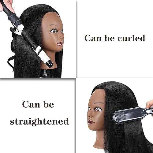Miniatura 5 de Cabeza de maniquí con cabello 100% real, 14 pulgadas, peluquería de cosmetología, maniquí de práctica de entrenamiento, cabeza de muñeca para
