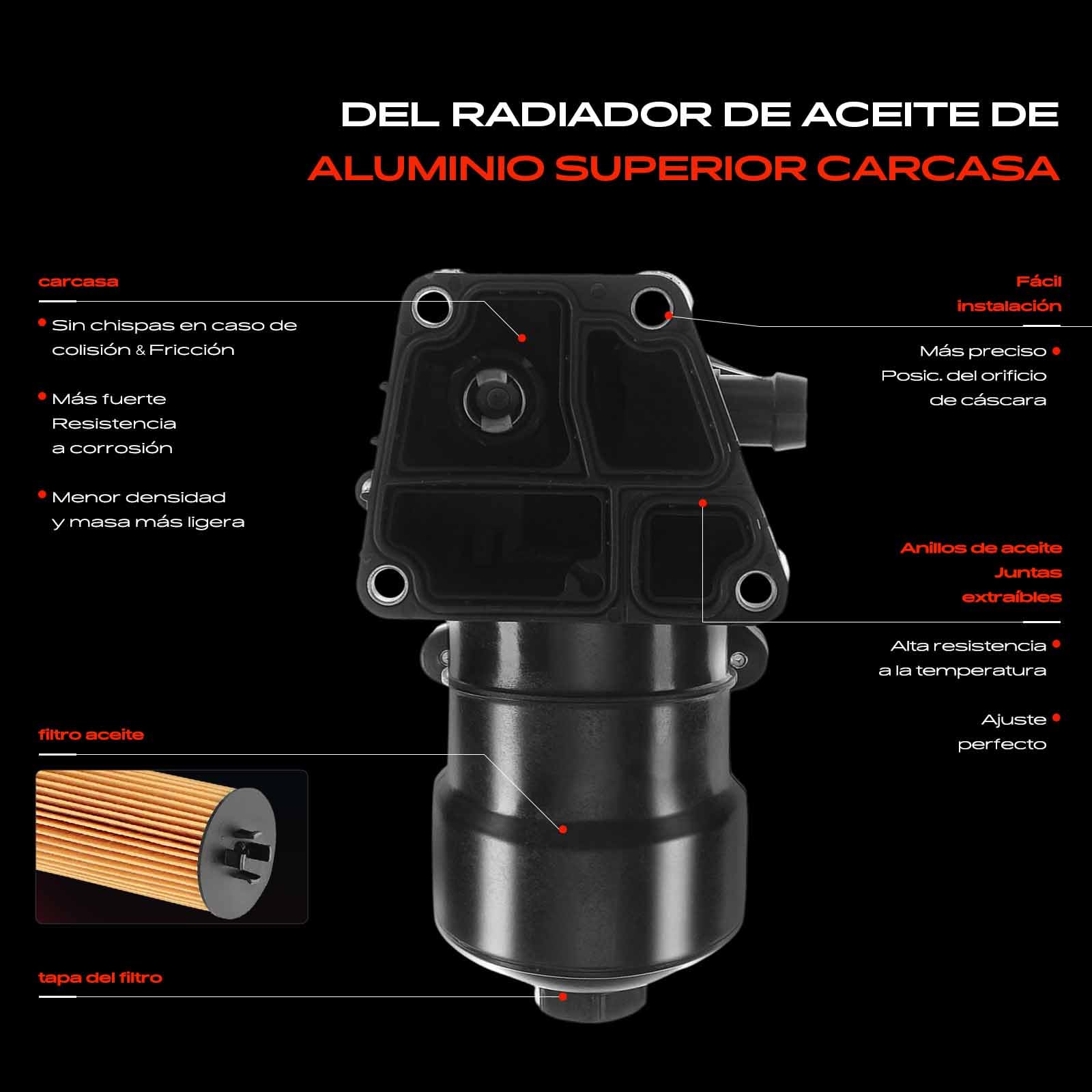 Frankberg Carcasa del filtro de aceite filtro de aceite enfriador de | 03L115389B; Compatible con: Altea XL 5P5 5P8, A1 Sportback 8XA 8XF, NH3 rápido, Golf Plus 521 5M1, Escarabajo 5C1 5C2