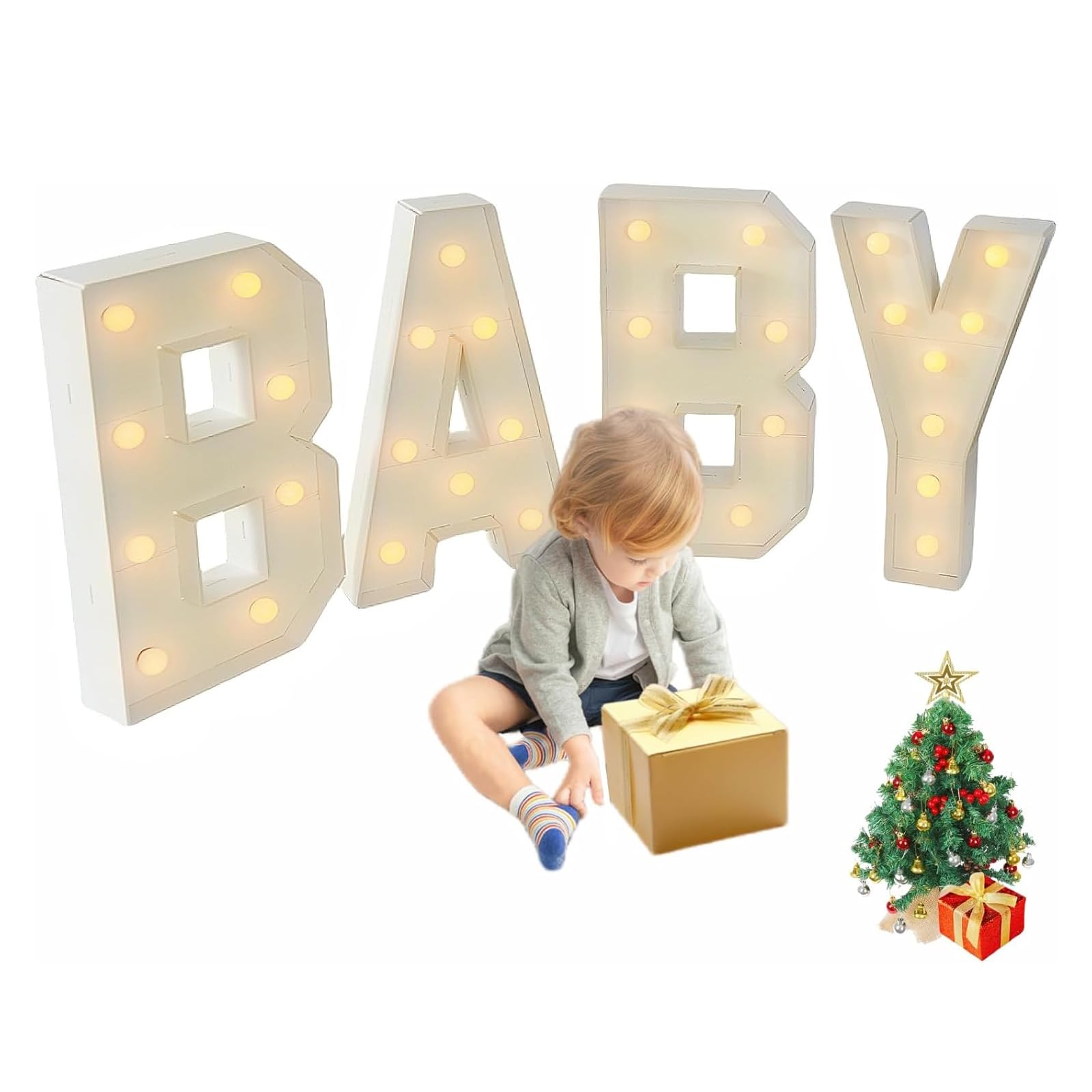 BABY LED Buchstaben 70cm Höhe, LED Schriftzug Leuchtbuchstaben Groß Dekorations Nachtlicht Lampe für Babyparty Hochzeit Geburtstag, Batteriebetrieben, Warmes Licht