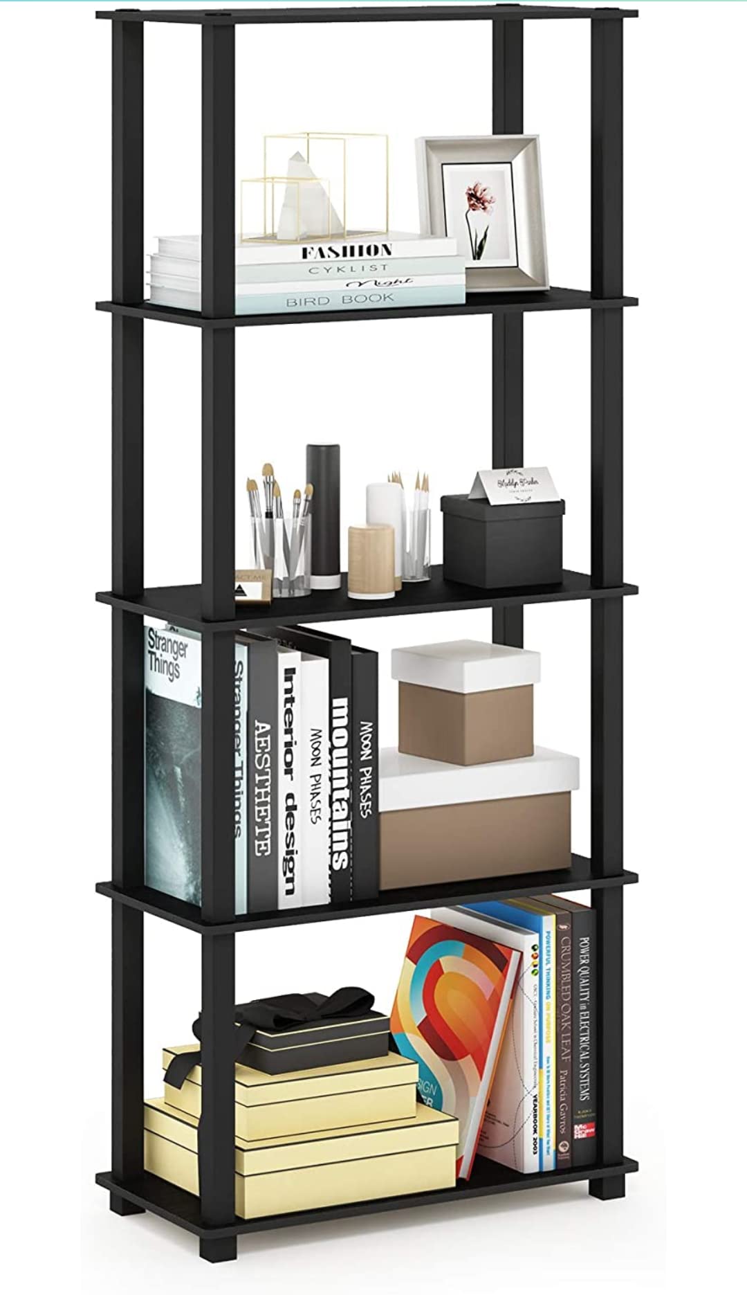 Future Generation v Group Turn-N-Tube Compact Multipurpose Shelf Display Rack/Bookshelf/SHOERACK Shelf, (5 FL.,/Teak/RECTA, Black)