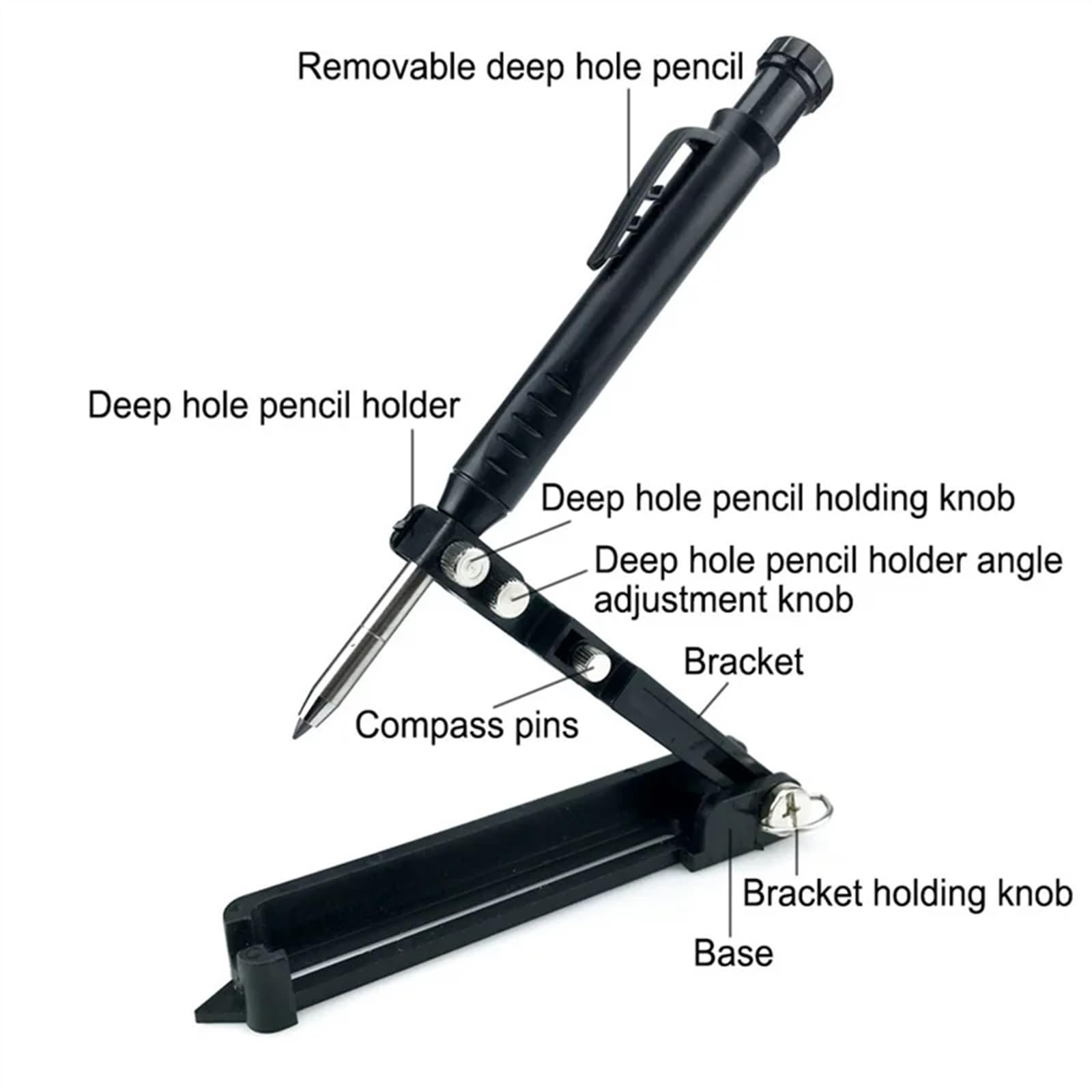 Plastikowe/metalowe Narzędzie Do Rysowania Wielofunkcyjne Narzędzie Budowlane Rysik Ołówkowy DIY Do Obróbki Drewna Rysik Miernik Linii Pomiar Konturu (Size : Black alloy)